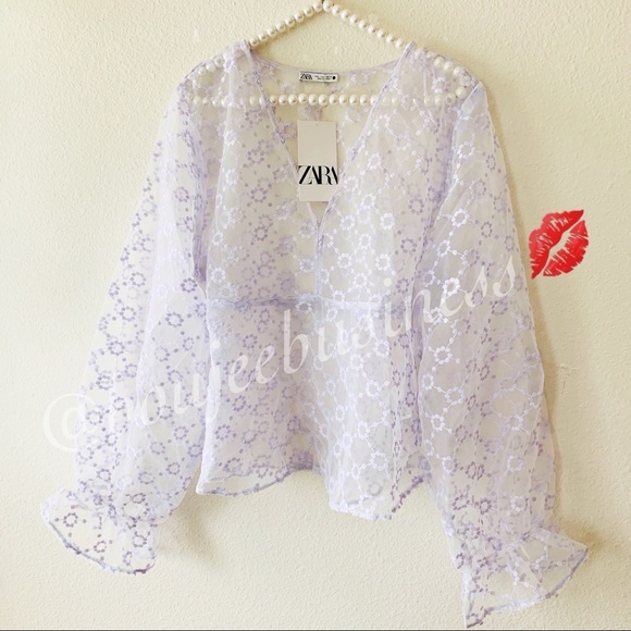 ZARA BNWT Embroidered Semi-Sheer Blouse - Picture 4 of 8
